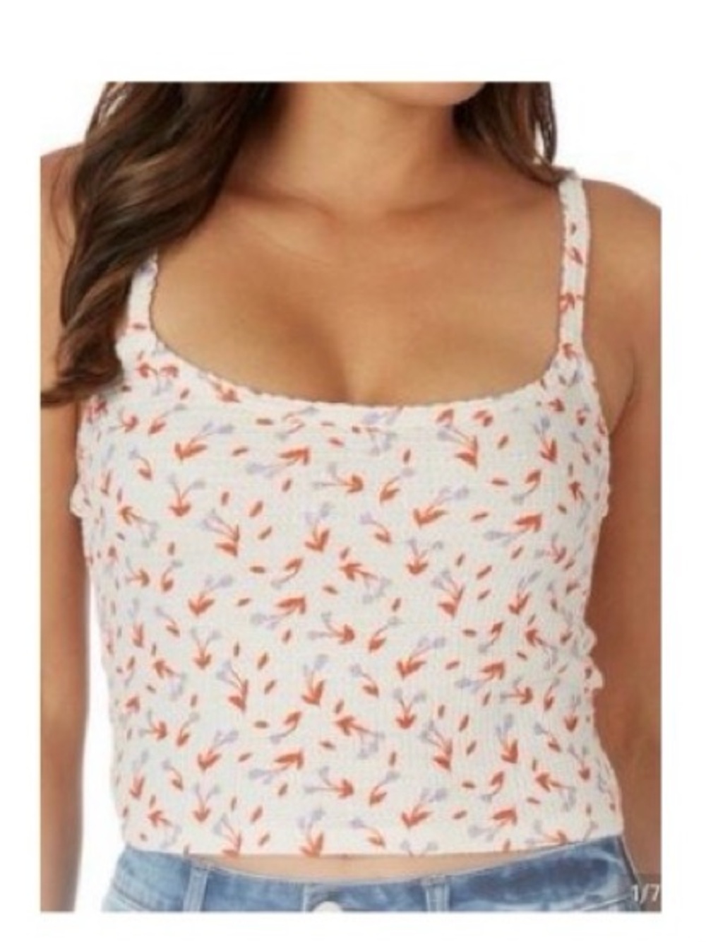 Free people small Spaghetti Strap cropped thermal knit floral cottagecore